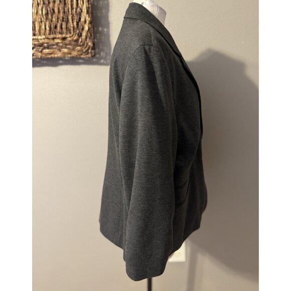 Kasper Suit Jacket Blazer 16 Gray 1 Button Stretch Ruched Sleeves - Picture 12 of 15